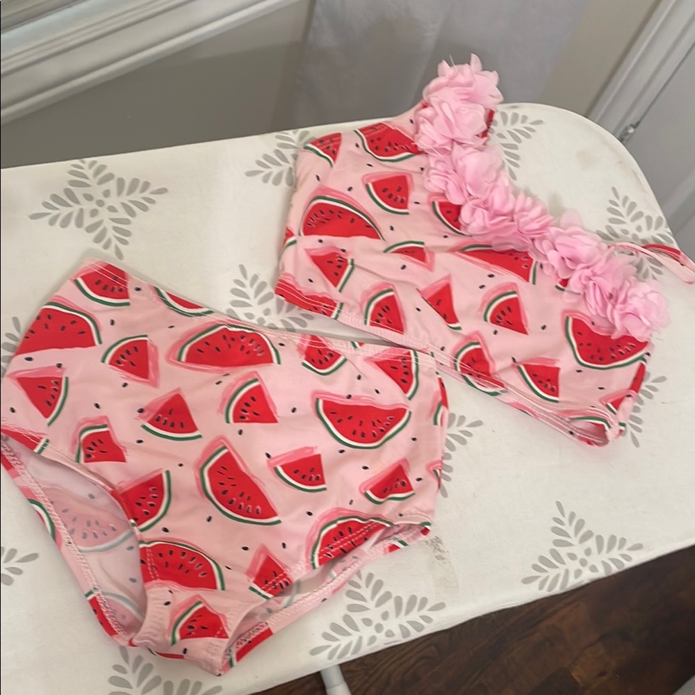 Pink Watermelon Print Kids Swimsuit